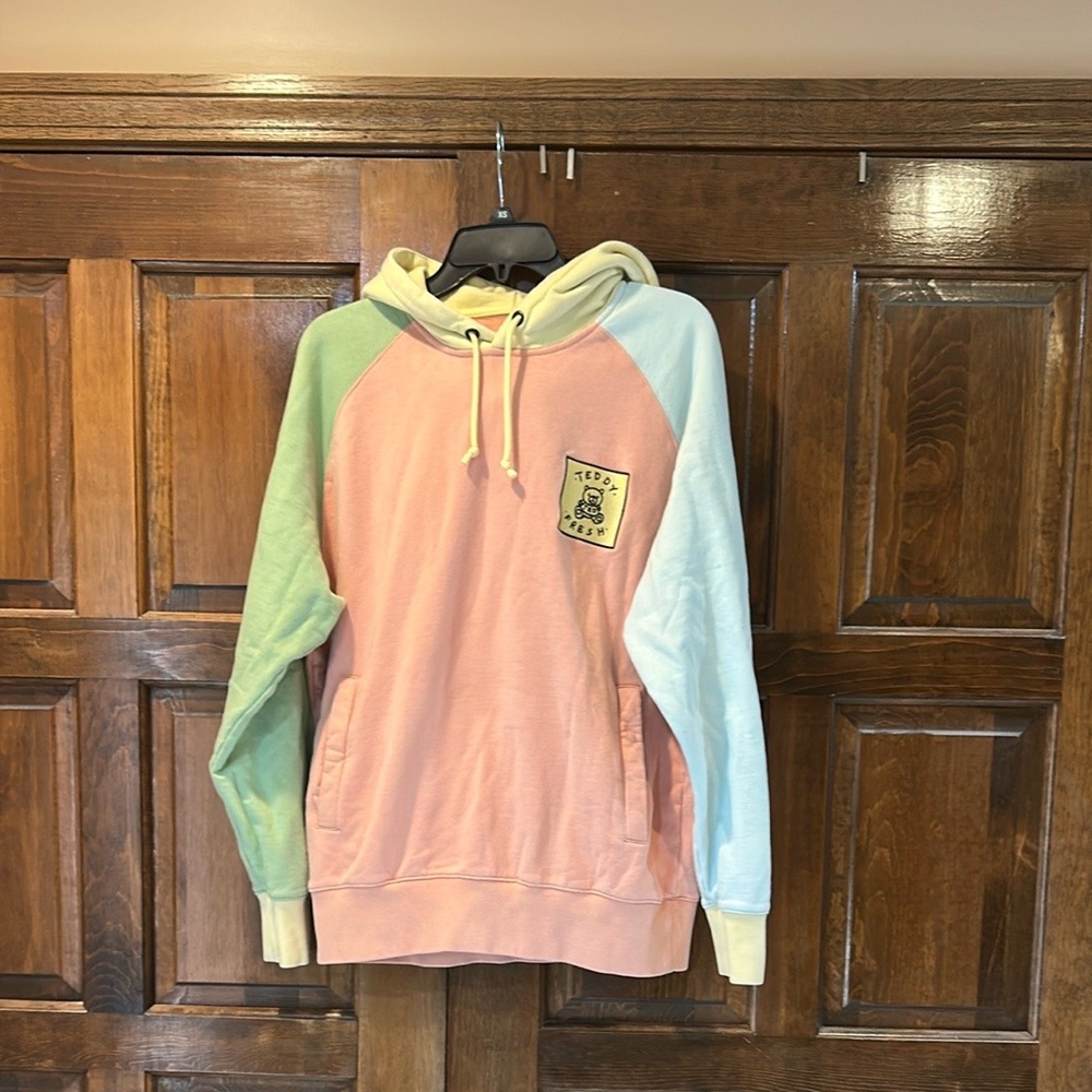 Teddy Fresh Classic Colorblock Hoodie - Pastel Patchwork Pullover - Size Medium - Picture 2 of 8